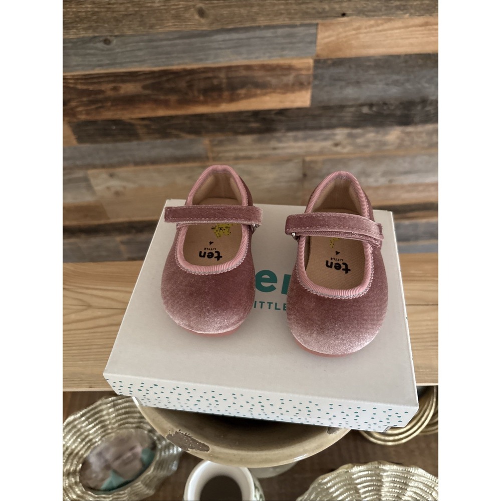 Ten Little Girl Pink Purple Velvet Mary Jane Flats Hook & Loop Strap US Sz 4 NEW